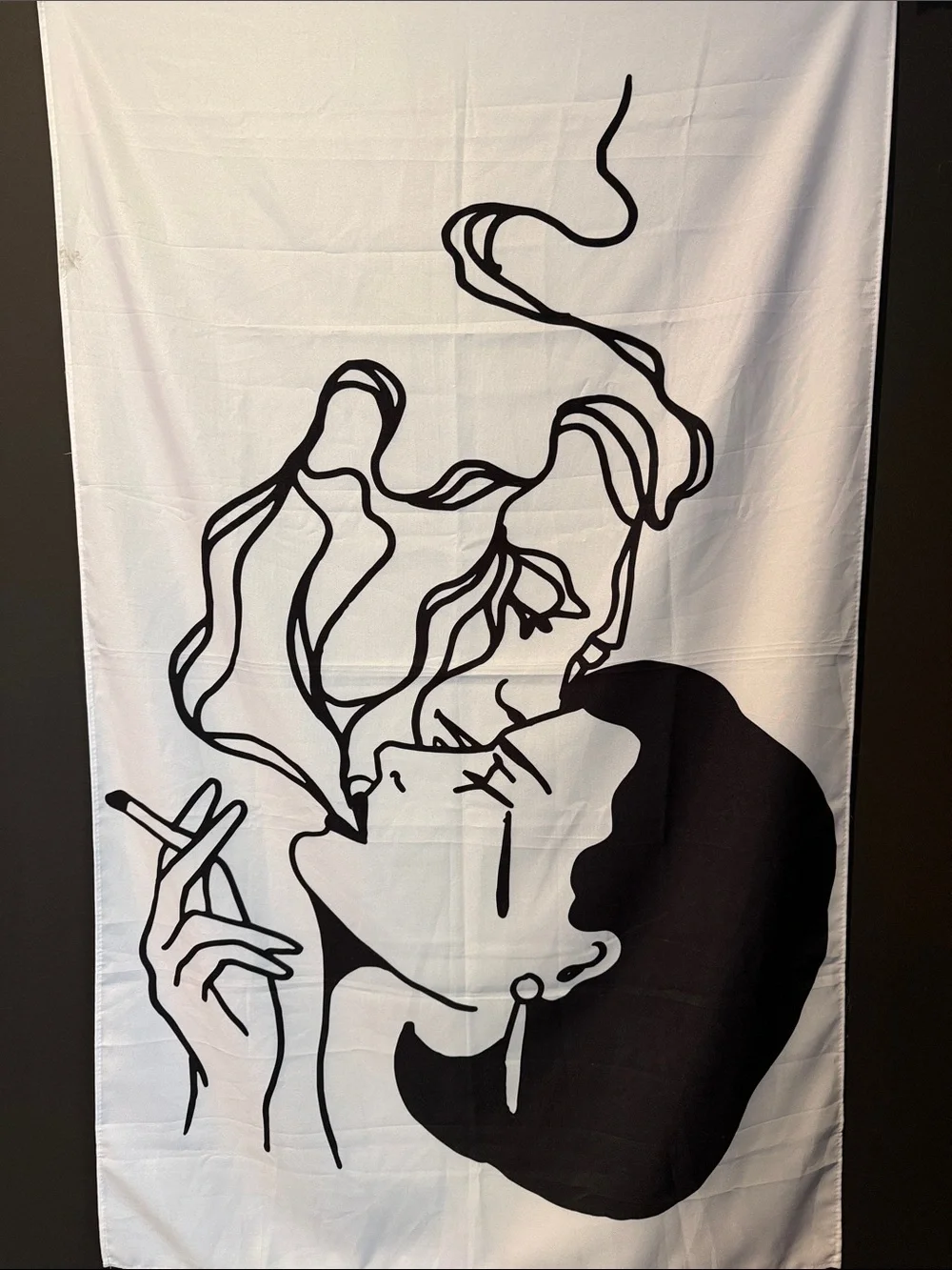 Johnny Bloom Black & White Smoking Silhouette Tapestry/Flag